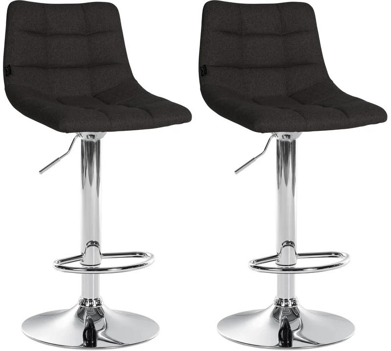 Lot de 2 tabourets de bar moderne en tissu noir motif matelassé piètement trompette métal chromé 10_0005886