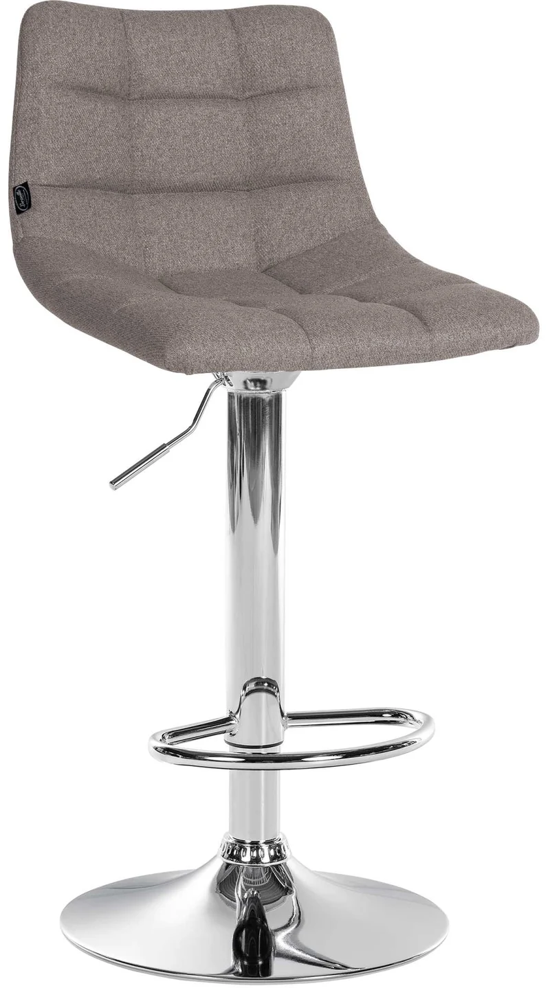 Tabouret de bar x1 moderne en tissu gris motif matelassé piètement trompette métal chromé 10_0005855
