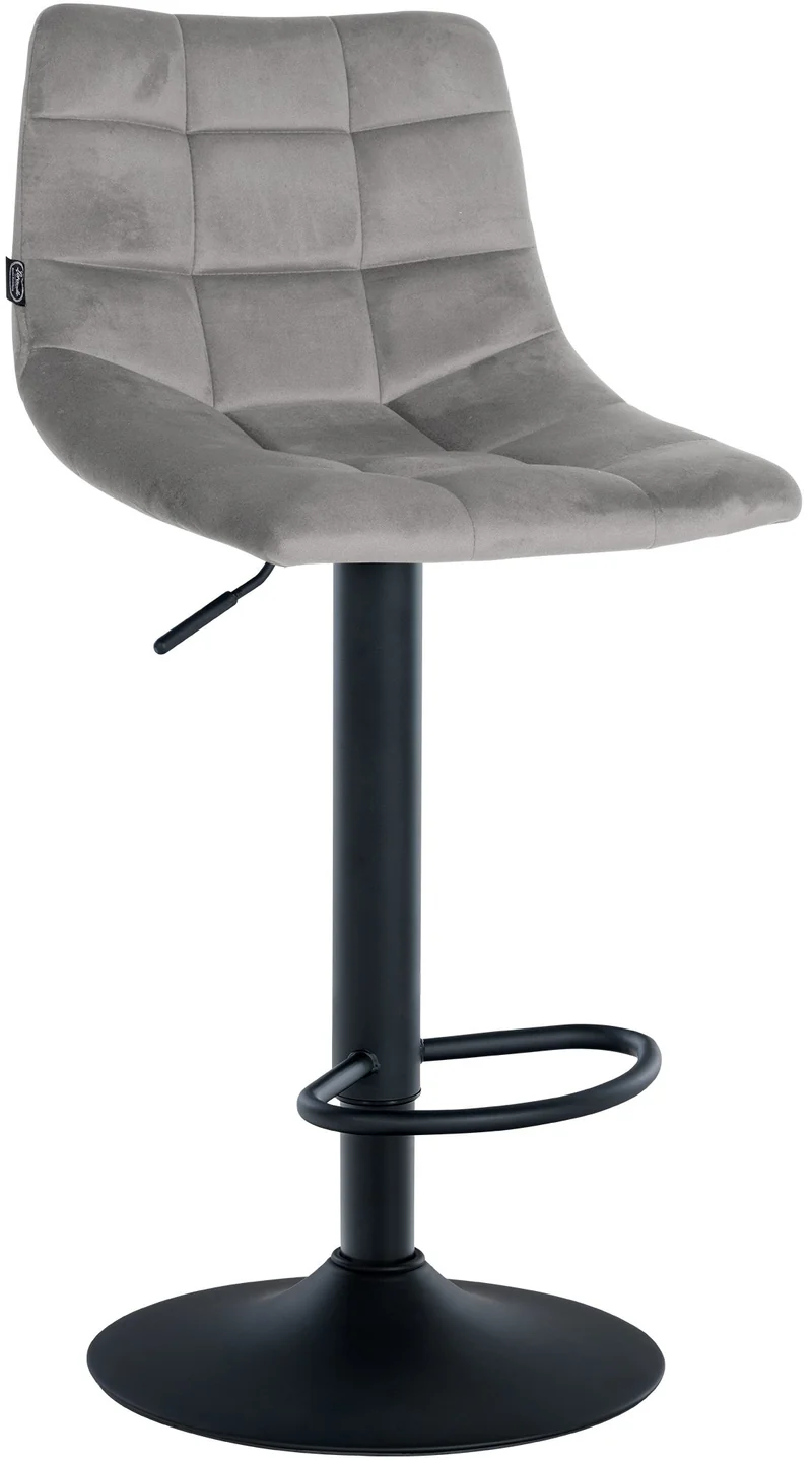 Tabouret de bar x1 moderne en velours gris motif matelassé piètement trompette métal noir 10_0005664