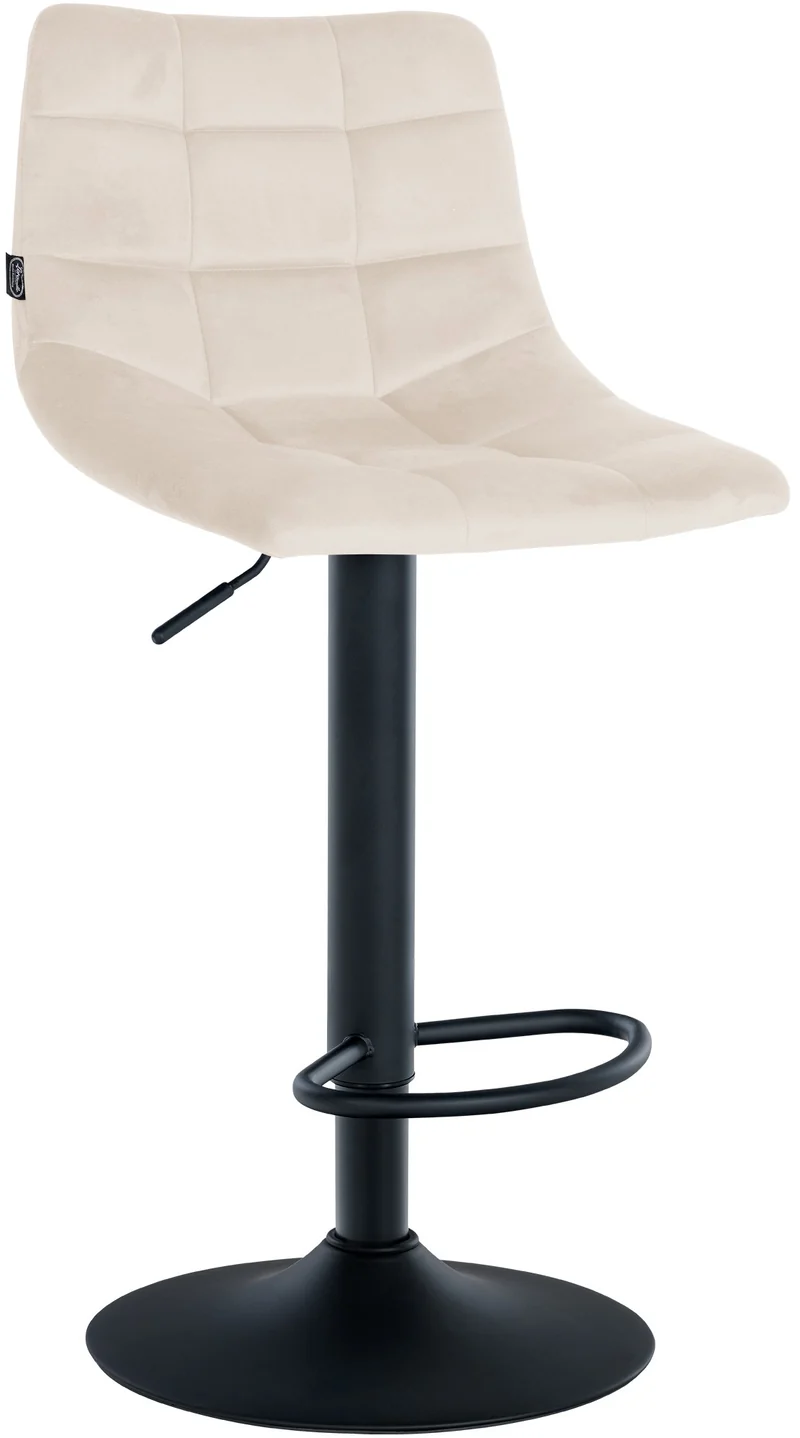 Tabouret de bar x1 moderne en velours noir motif matelassé piètement trompette métal noir 10_0005663