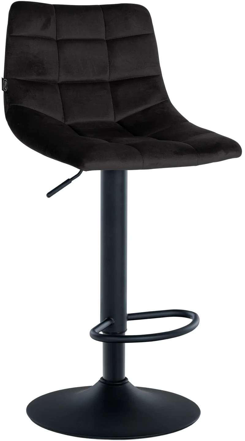 Tabouret de bar x1 moderne en velours noir motif matelassé piètement trompette métal noir 10_0005661