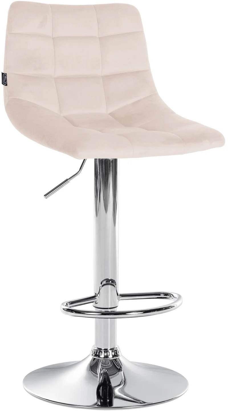 Tabouret de bar x1 moderne en velours crème motif matelassé piètement trompette métal chromé 10_0005660