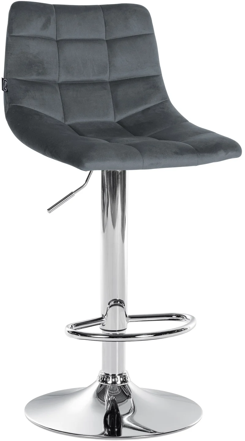 Tabouret de bar x1 moderne en velours gris motif matelassé piètement trompette métal chromé 10_0005659
