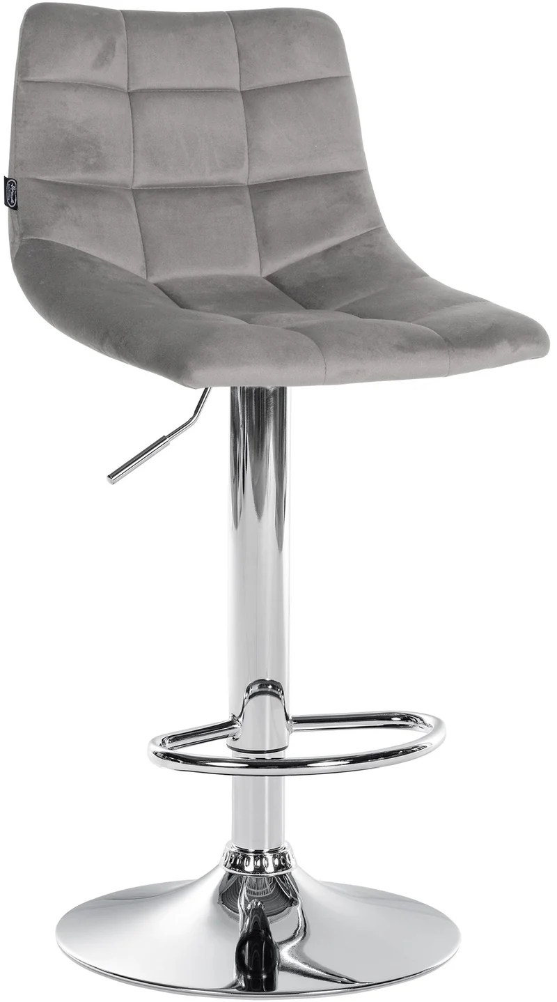 Tabouret de bar x1 moderne en velours gris motif matelassé piètement trompette métal chromé 10_0005658