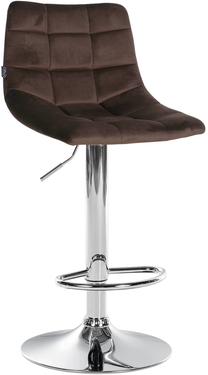 Tabouret de bar x1 design minimaliste motif matelassé en velours marron et pieds en métal chromé 10_0005656