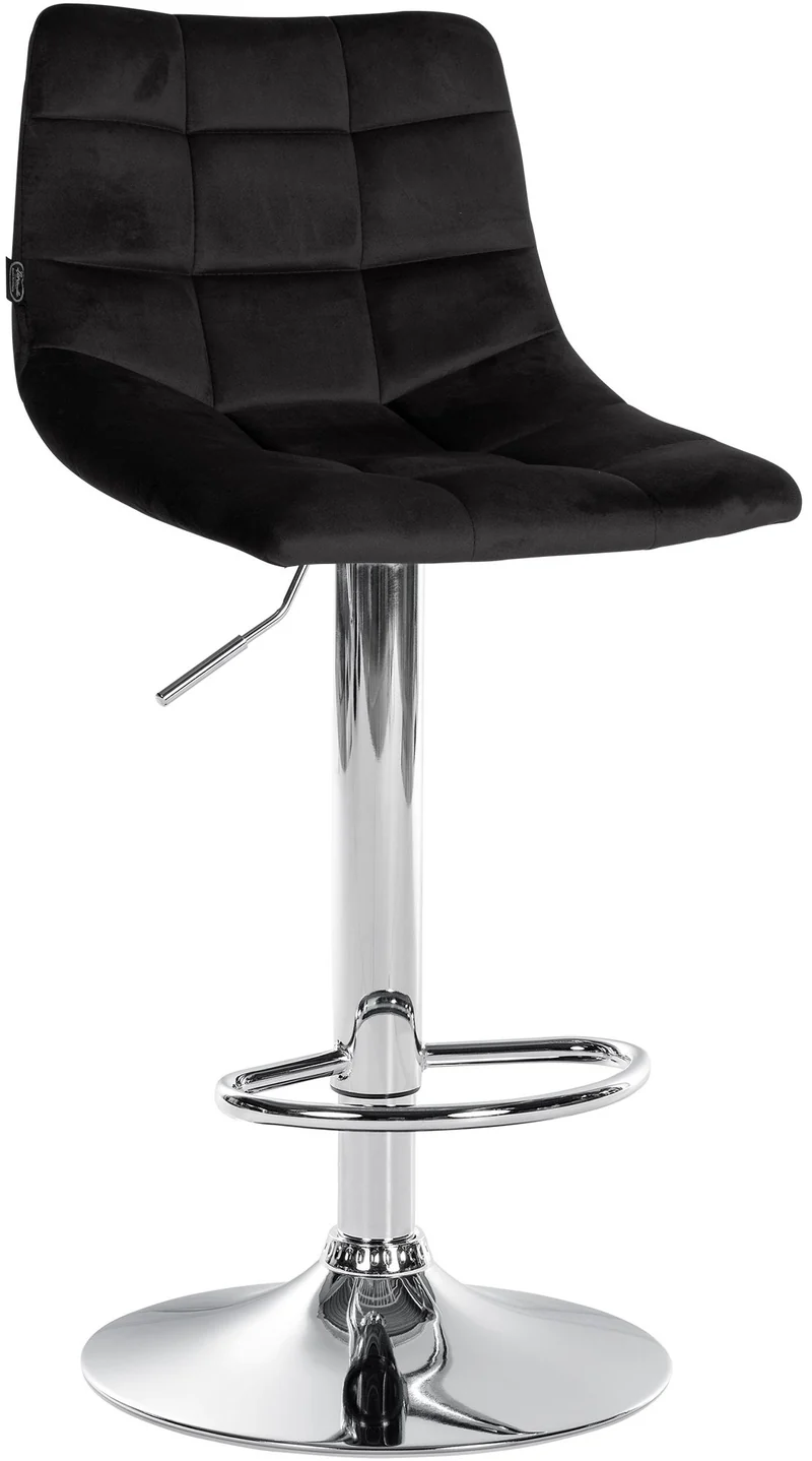 Tabouret de bar x1 moderne en velours noir motif matelassé piètement trompette métal chromé 10_0005655