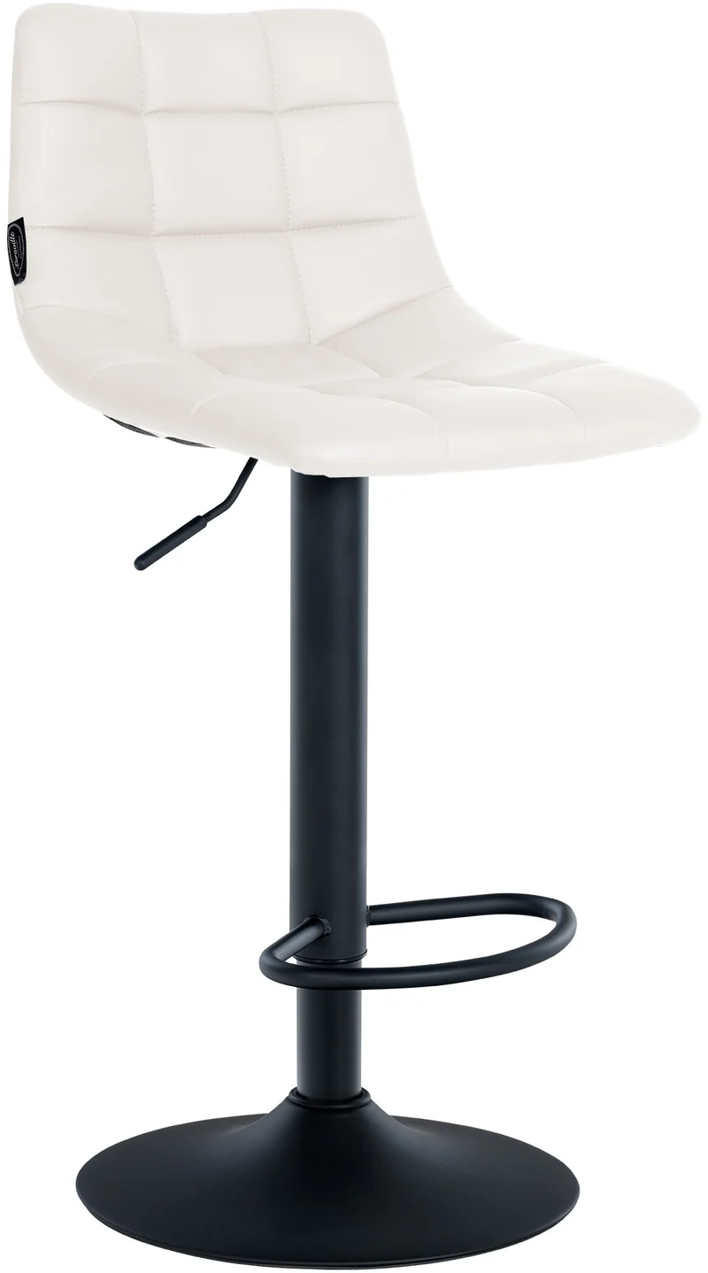 Tabouret de bar x1 moderne en PVC blanc motif matelassé piètement trompette métal noir 10_0005650