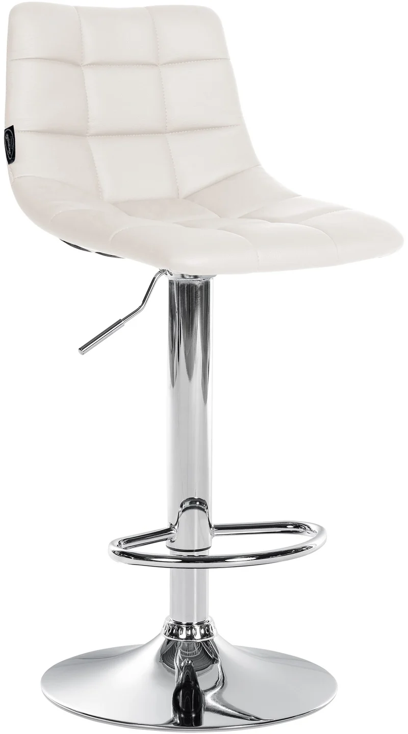 Tabouret de bar x1 moderne en PVC blanc motif matelassé piètement trompette métal chromé 10_0005647