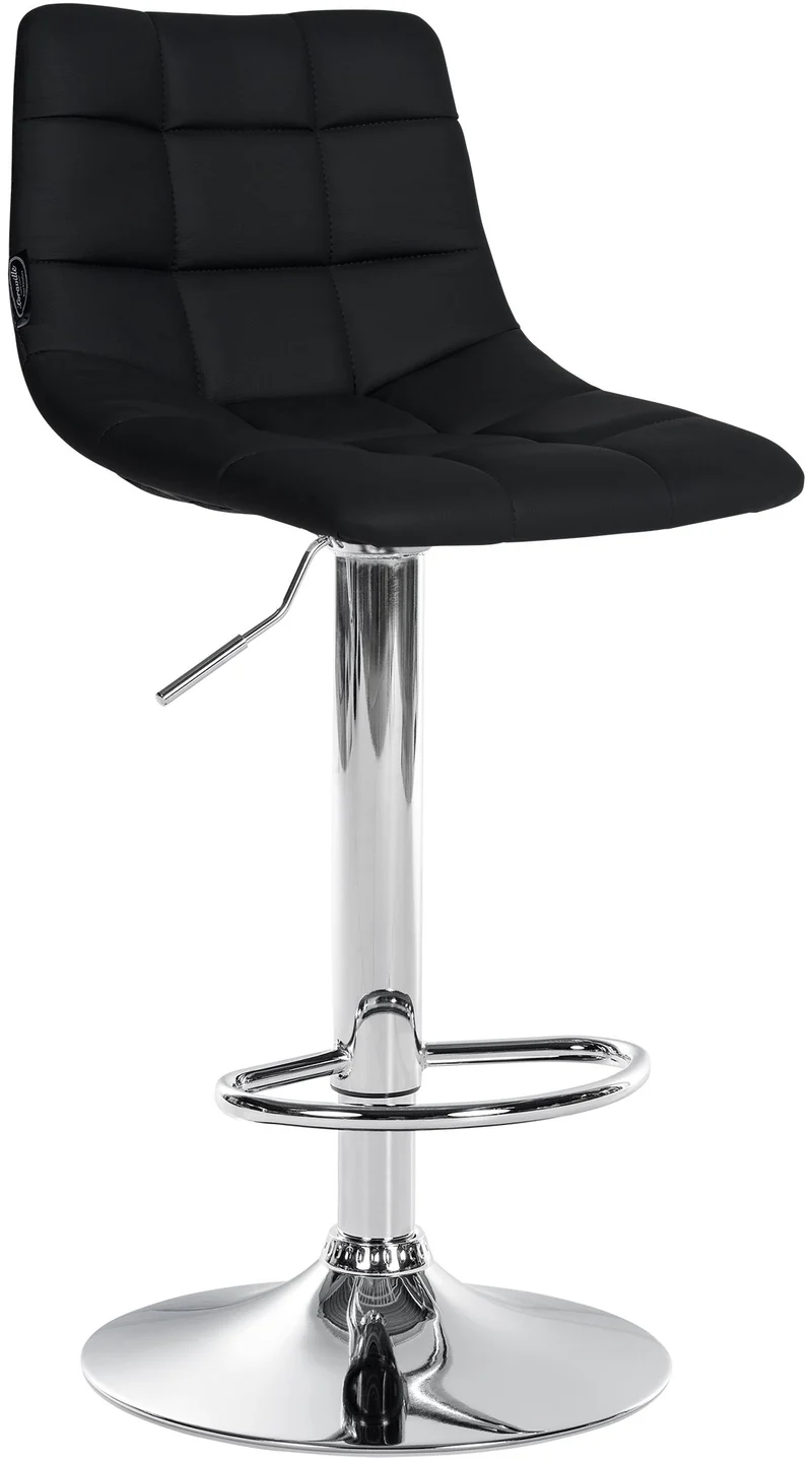 Tabouret de bar x1 moderne en PVC noir motif matelassé piètement trompette métal chromé 10_0005646