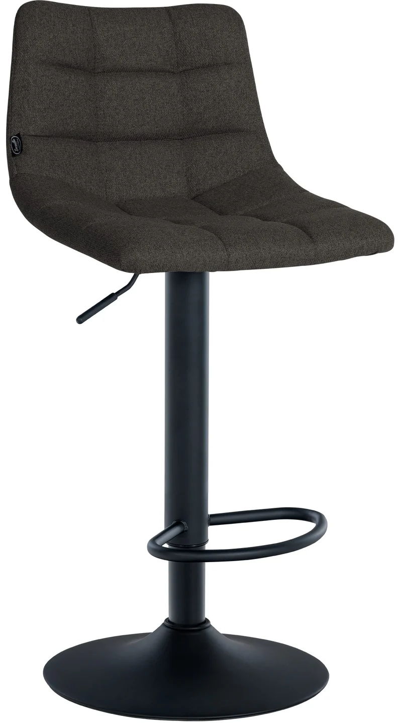 Tabouret de bar x1 moderne en tissu gris foncé motif matelassé piètement trompette métal noir 10_0005644