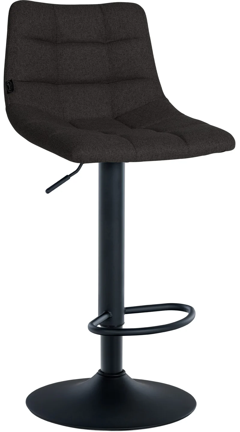 Tabouret de bar x1 moderne en tissu noir motif matelassé piètement trompette métal noir 10_0005643