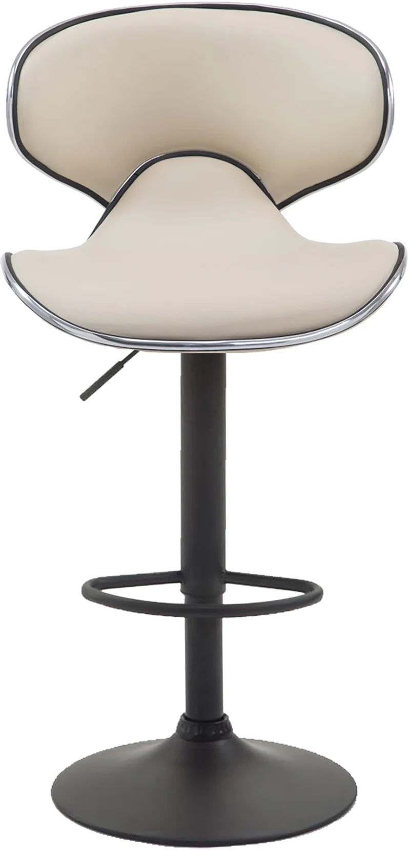 Lot de 2 tabourets de bar sièges modernes aux lignes ondulées en PVC crème pied trompette métal noir 10_0006003