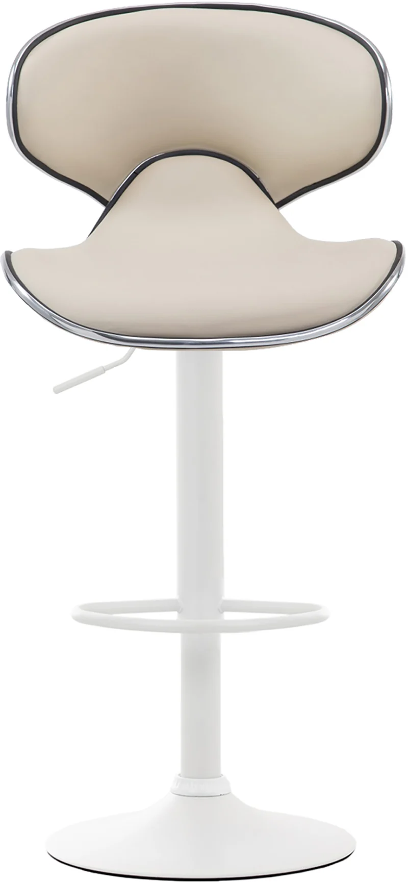 Lot de 2 tabourets de bar sièges modernes aux lignes ondulées en PVC crème pied trompette métal blanc 10_0006002