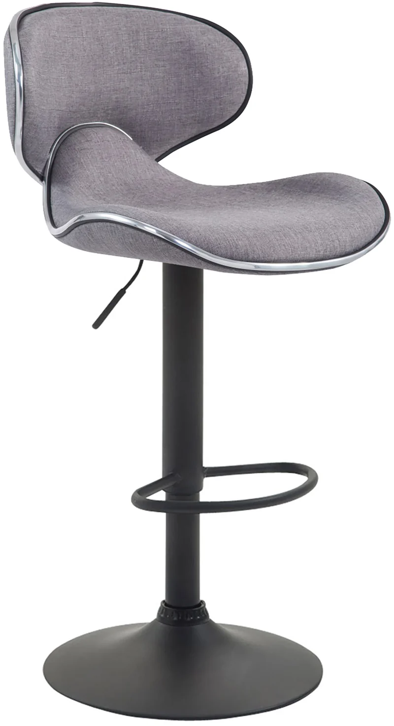 Tabouret de bar x1 sièges modernes aux lignes ondulées en tissu gris clair pied trompette métal noir 10_0005966