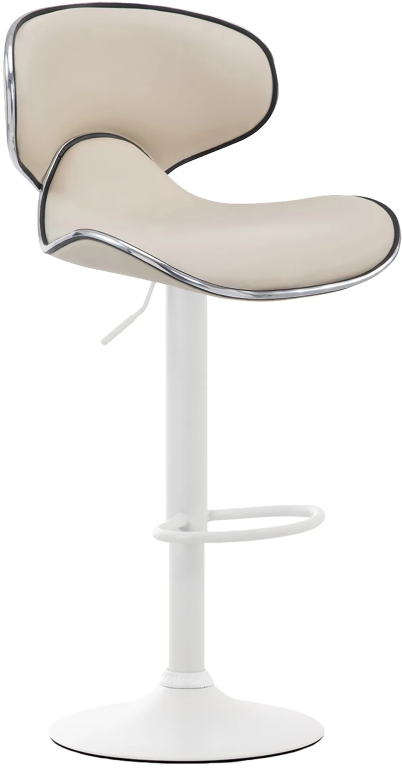 Tabouret de bar x1 sièges modernes aux lignes ondulées en PVC crème pied trompette métal blanc 10_0005673