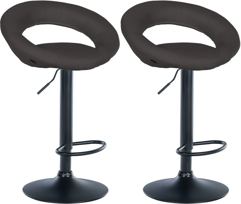 Lot de 2 tabourets de bar assise ronde et style contemporain en tissu gris foncé et métal noir 10_0006265