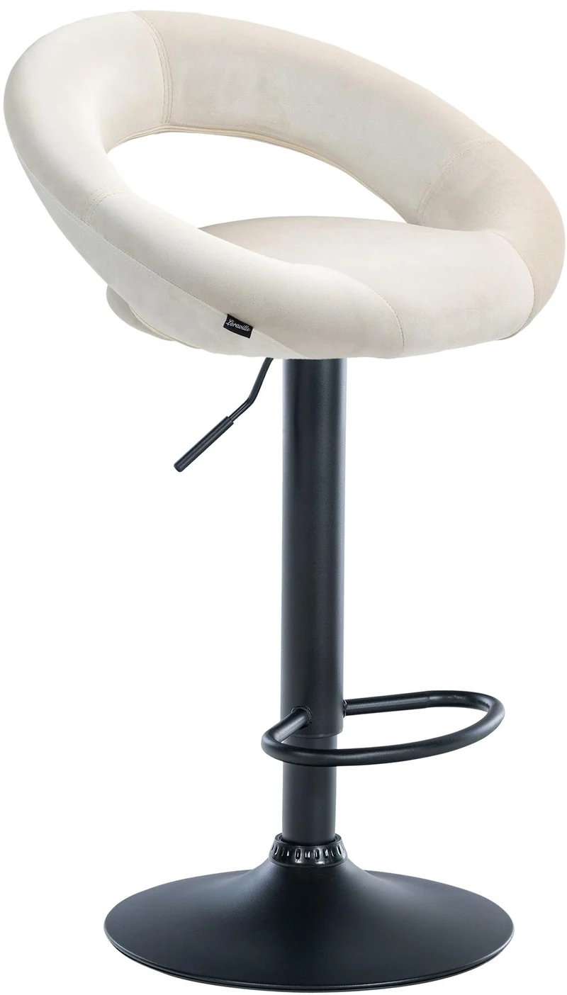 Tabouret de bar x1 assise ronde et style contemporain en velours crème et métal noir 10_0005740