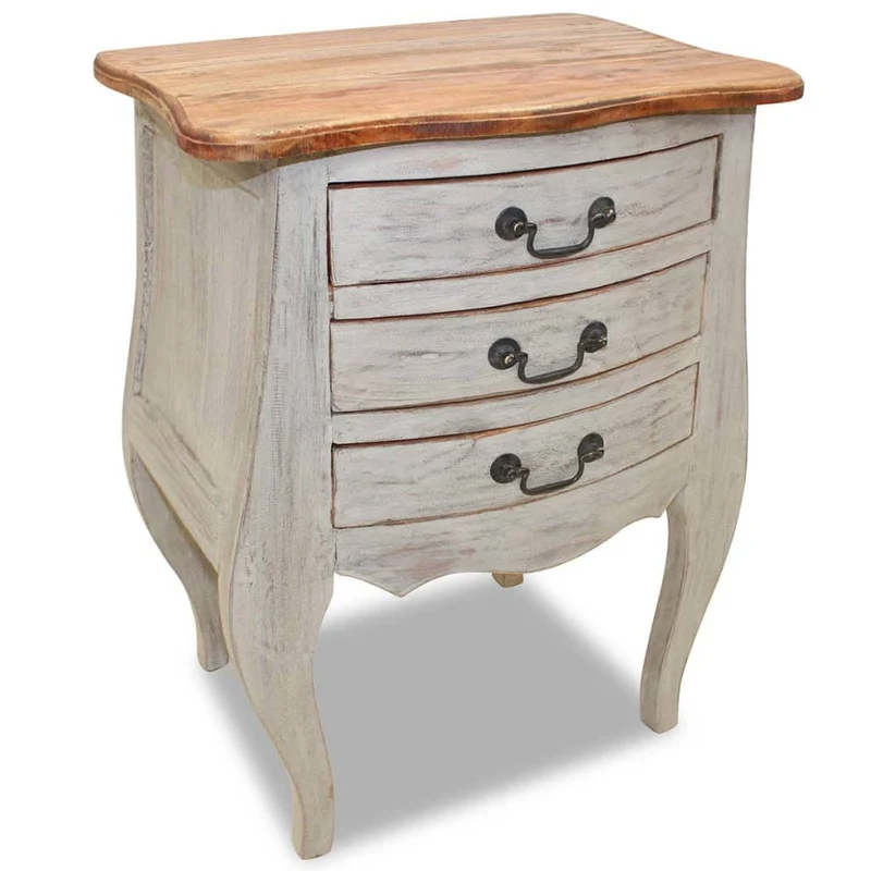 Table de chevet avec 3 tiroirs en bois d'acajou massif 48 x 35 x 64 cm DEC033528