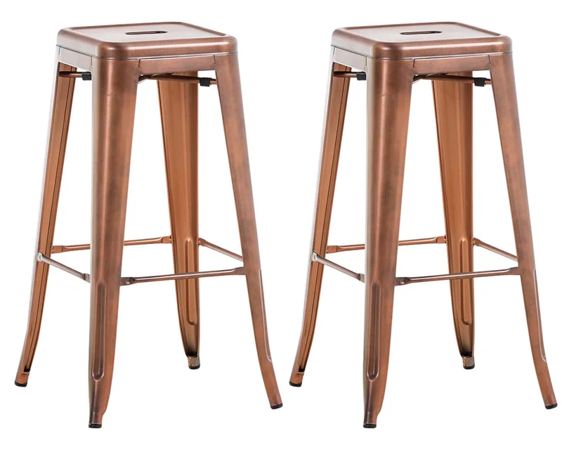 Lot de 2 tabourets de bar style industriel en métal avec repose-pieds cuivre vieilli vintage TDB10114
