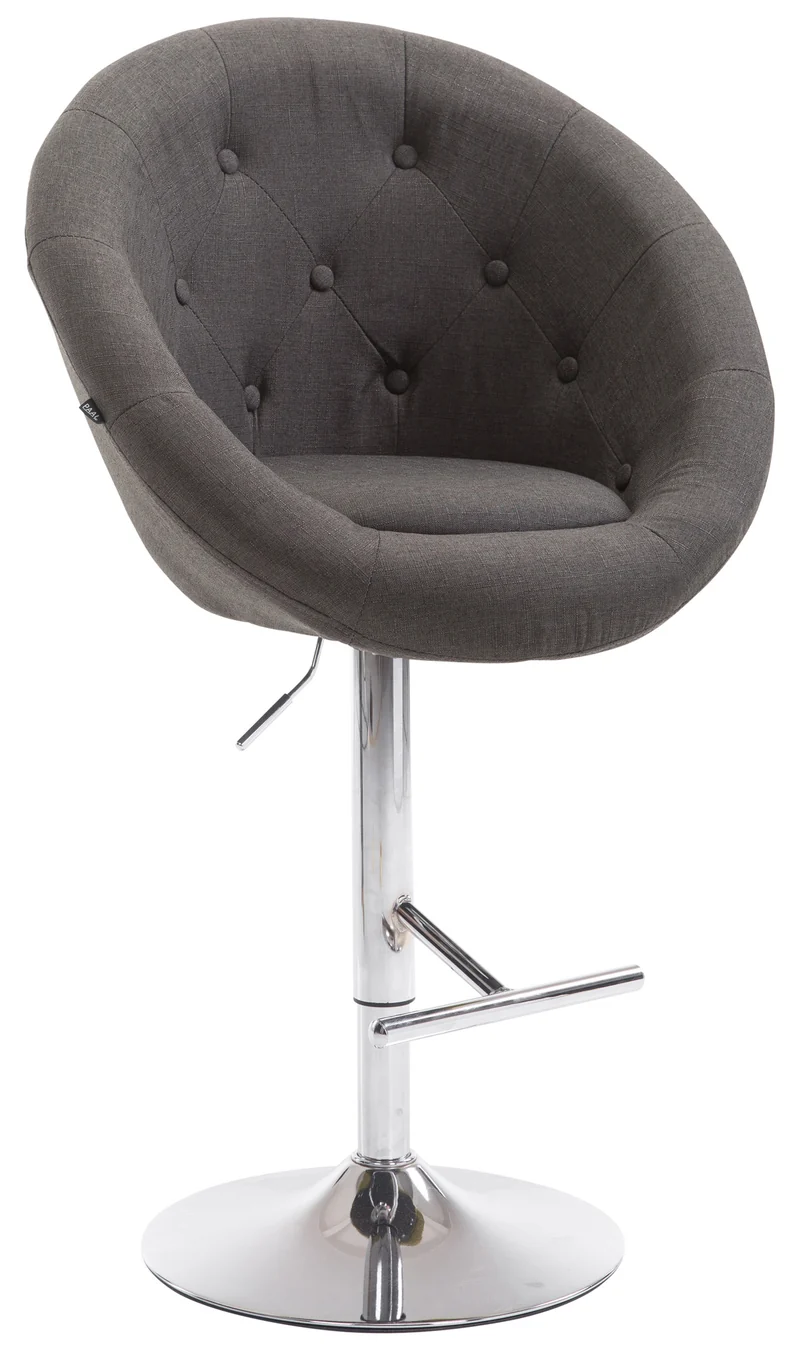 Tabouret de bar design moderne forme œuf capitonné avec repose-pieds en métal chromé tissu gris foncé TDB10335