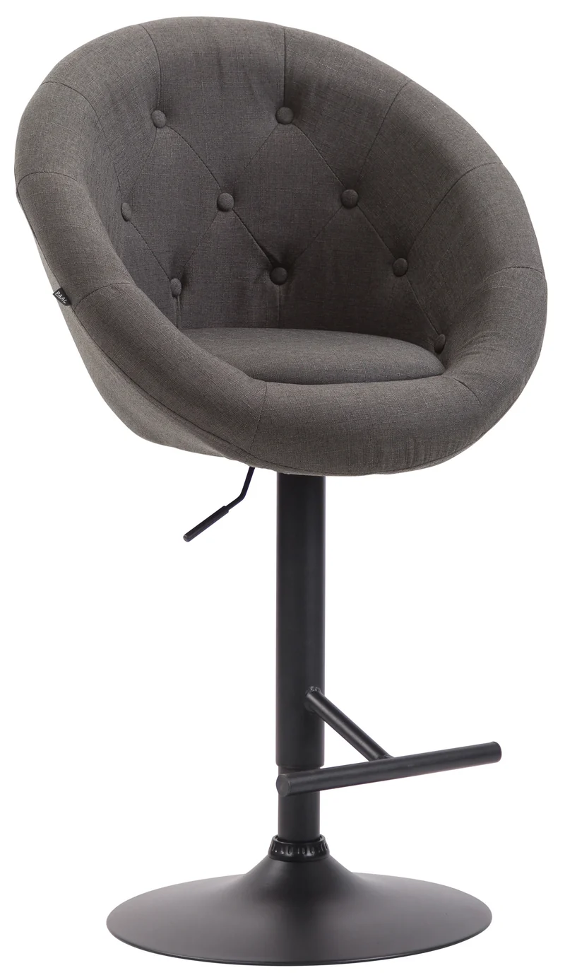 Tabouret de bar design moderne forme œuf capitonné avec repose-pieds en métal noir tissu gris foncé TDB10324