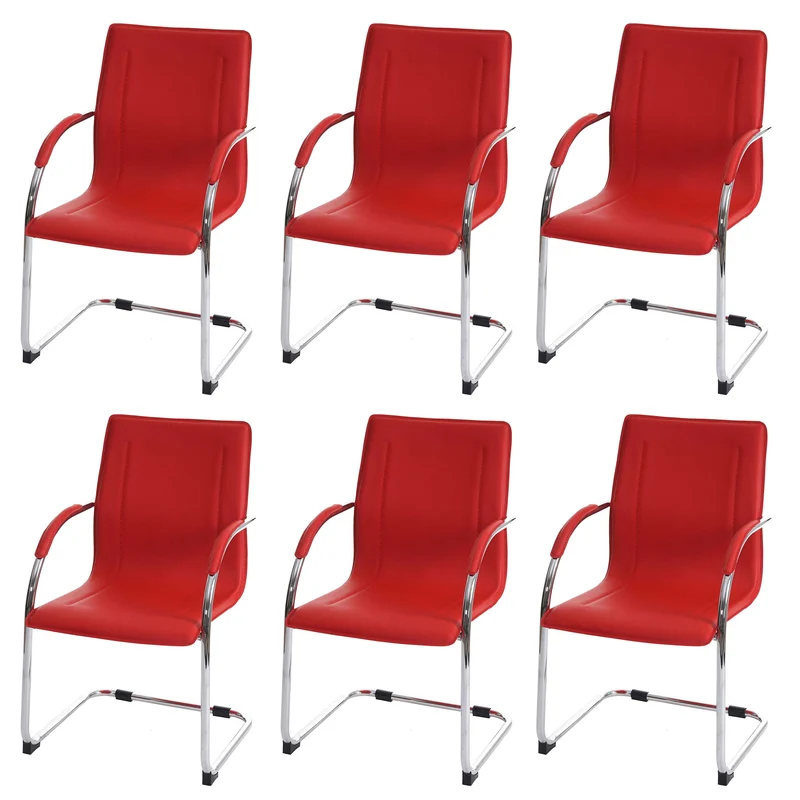Ensemble de 6 chaises de salle à manger bureau visiteur en PVC rouge 04_0001975