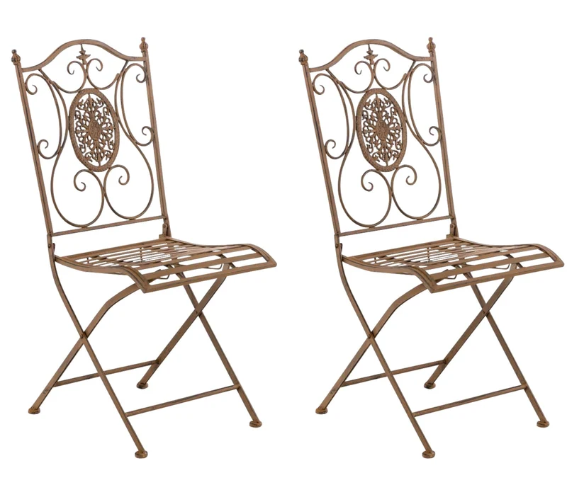 Lot de 2 chaises de jardin balcon terrasse design rustique pliable en métal marron vieilli 10_0002872