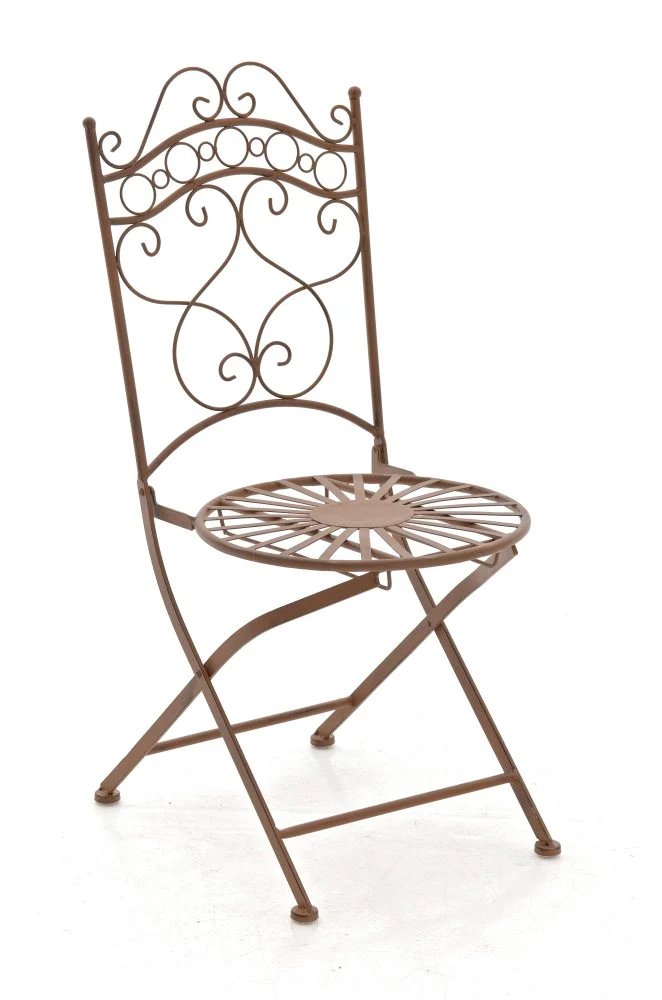 Chaise de jardin terrasse balcon design rustique en fer forgé marron vieilli 10_0003004