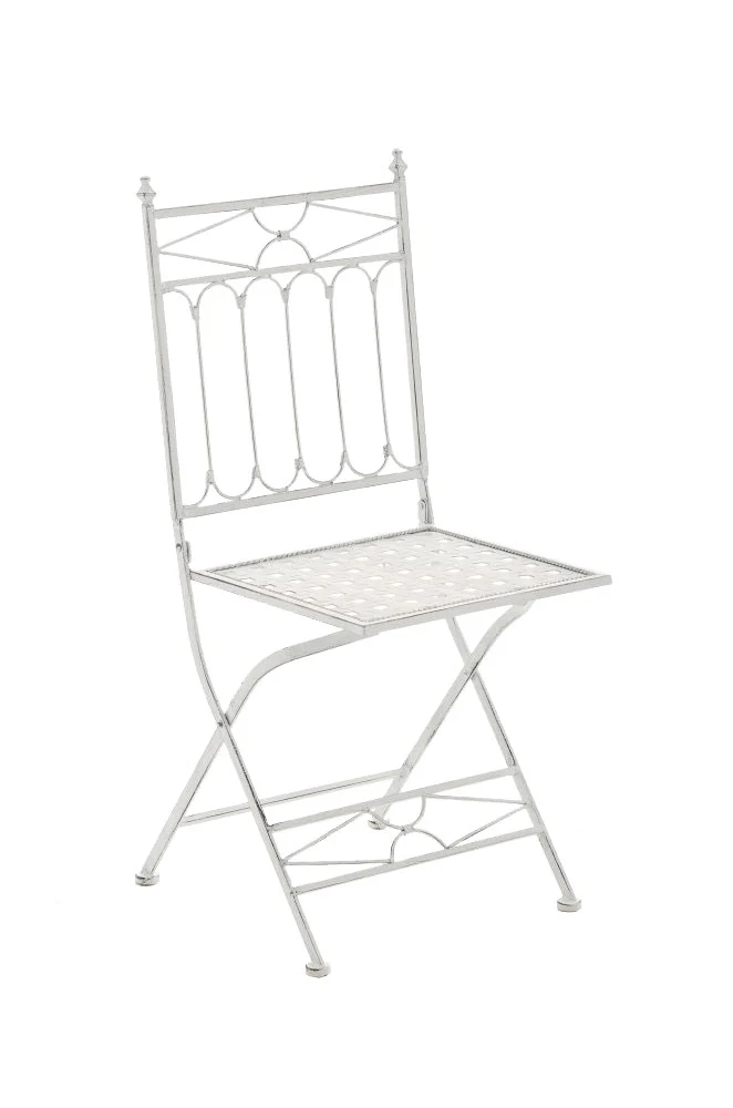 Chaise pliable de jardin terrasse balcon design rustique en fer forgé blanc vieilli 10_0003593