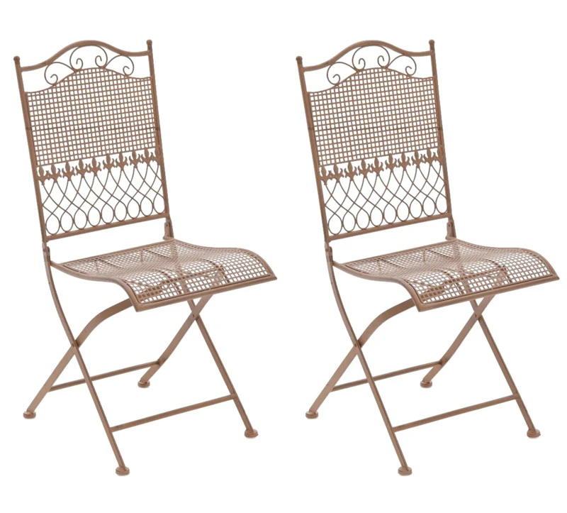 Lot de 2 chaises de jardin pliable balcon terrasse design rustique en métal marron vieilli 10_0002836