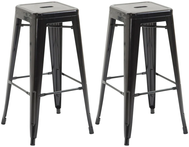 Lot de 2 tabourets de bar hauteur 76 cm design industriel structure robuste à quatre pieds métal noir 10_0005571