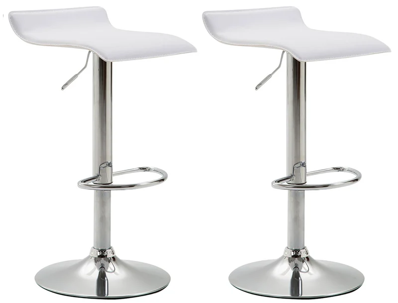 Lot de 2 tabourets de bar design minimaliste hauteur réglable repose-pieds en PVC blanc et métal chromé 10_0005561