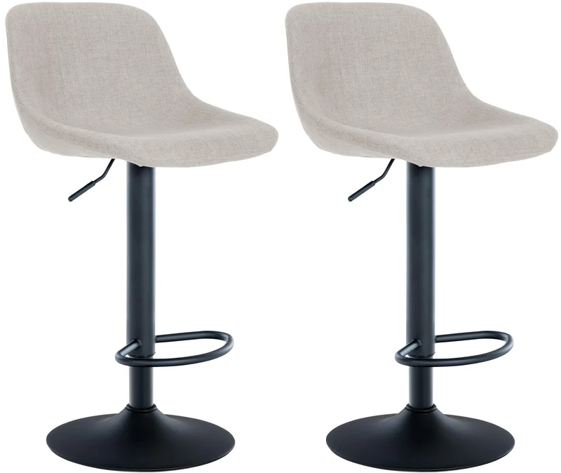 Lot de 2 tabourets de bar rotation à 360°en tissu crème pieds en trompette métal noir 10_0006133