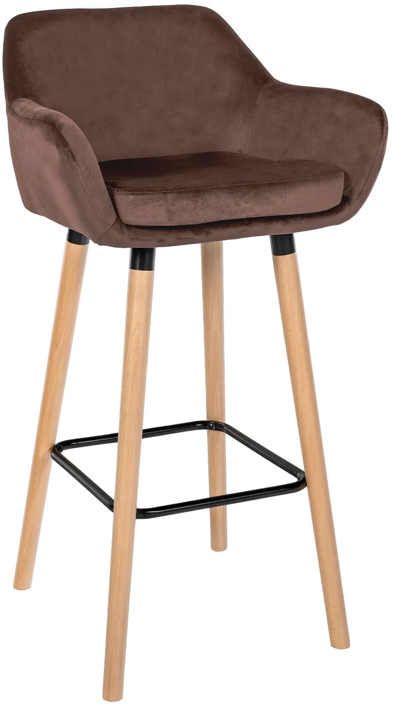 Tabouret de bar x1 design scandinave en velours marron cadre en bois repose-pieds en métal 10_0006213