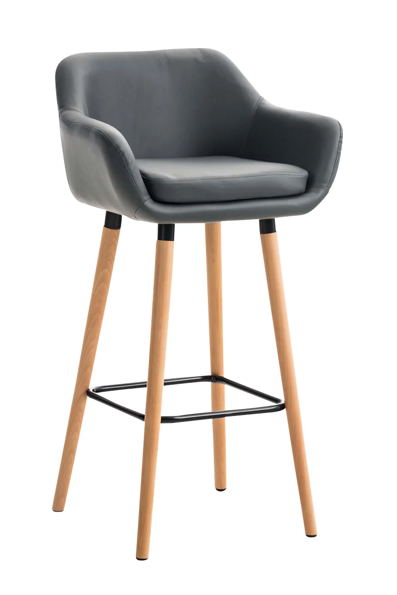 Tabouret de bar x1 design scandinave en PVC gris cadre en bois repose-pieds en métal 10_0006136