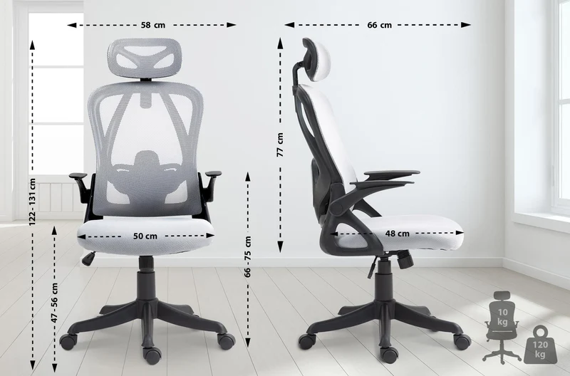 Fauteuil de bureau mécanisme de bascule soutien lombaire et appui-tête en tissu gris 10_0007106
