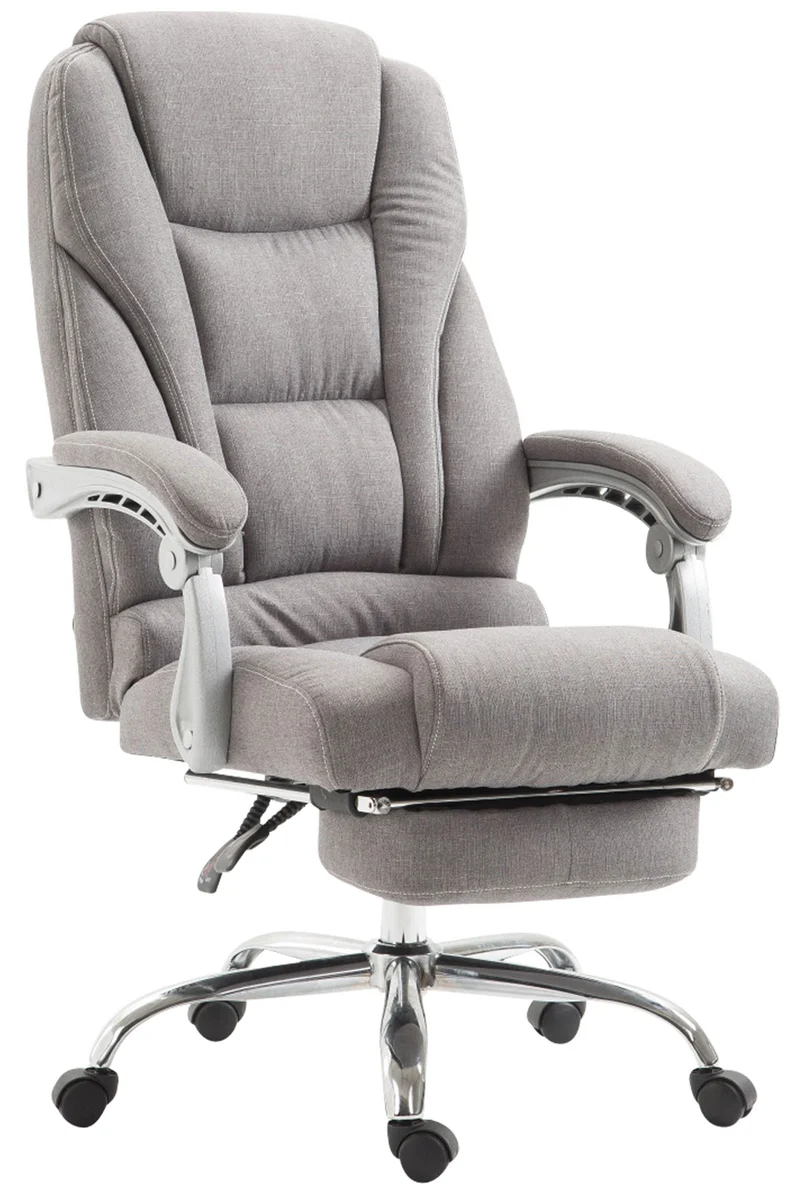 Fauteuil de bureau ergonomique avec repose-pieds extensible accoudoirs en tissu gris et métal 10_0007092