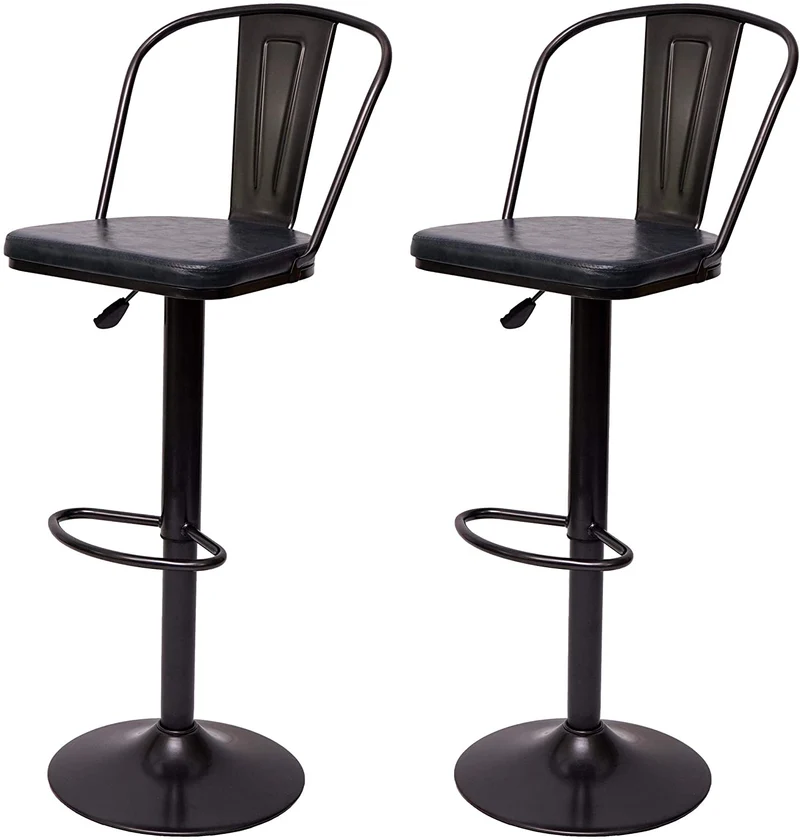 2x tabourets de bar en synthétique gris et métal noir style industrielle hauteur réglable TDB04054