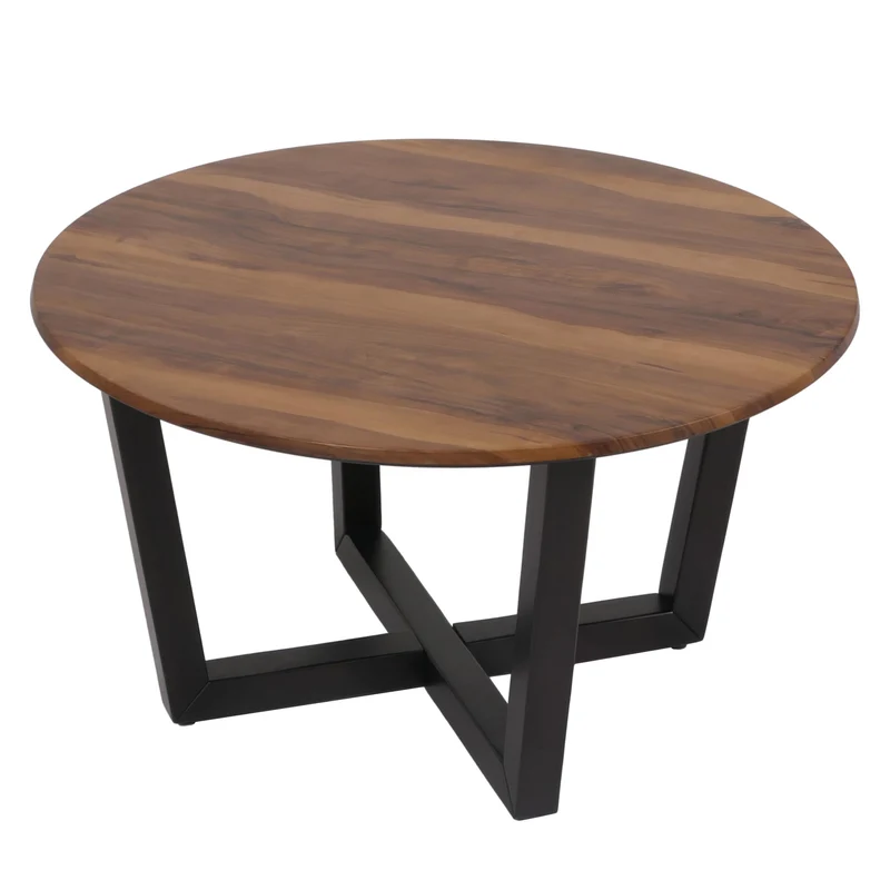 Table basse table d'appoint en bois diamètre 80 cm HPL aspect bois de sesham cadre foncé 04_0008464