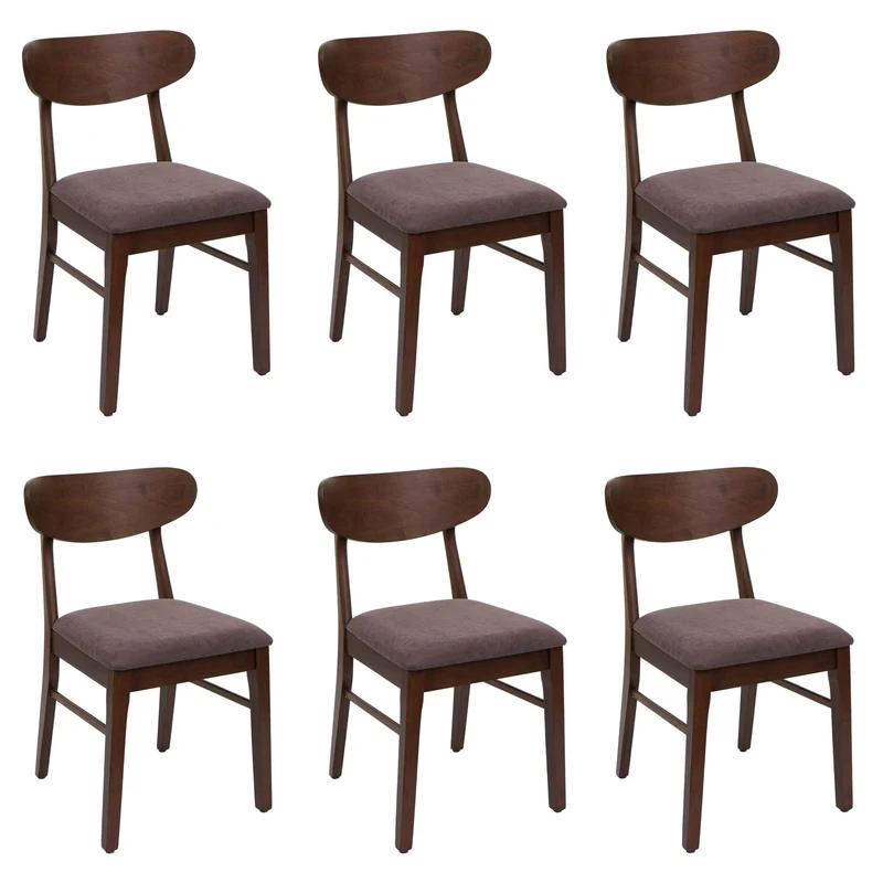 Lot de 6 chaises de salle à manger cuisine dossier haut en tissu couleur taupe structure en bois foncé 04_0007763
