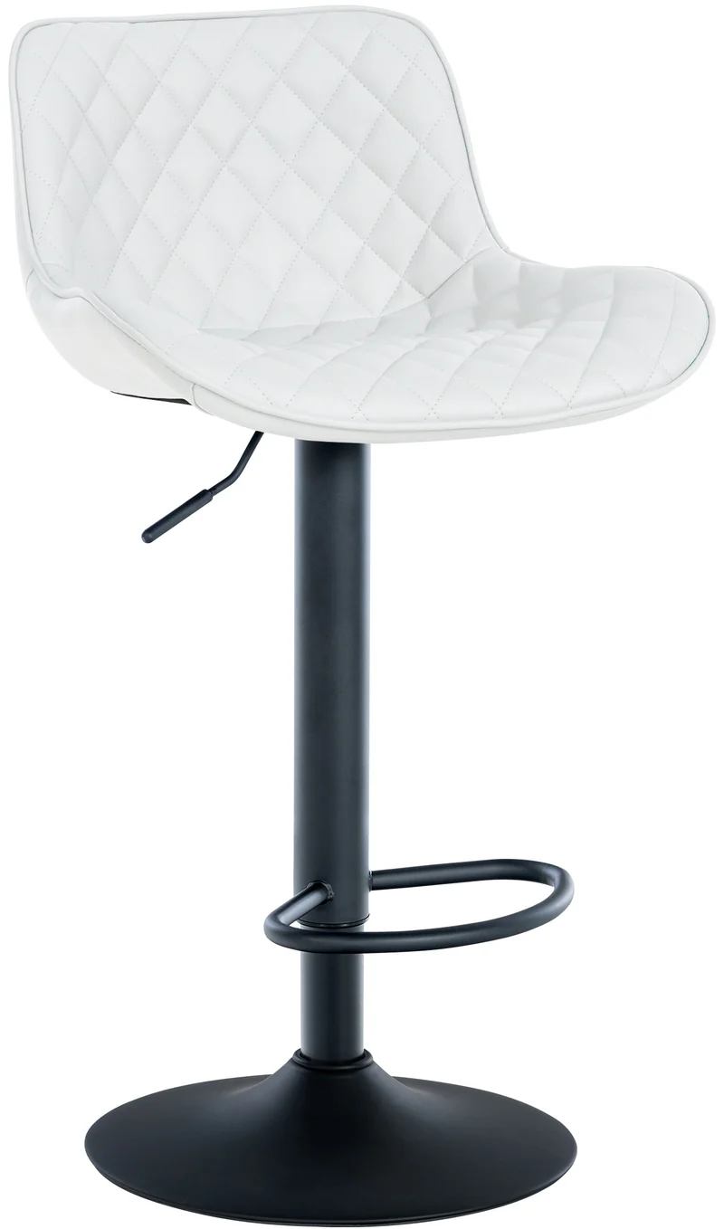 Tabouret de bar x1 assise avec coutures décoratives losange en PVC blanc et pieds en métal noir 10_0005224