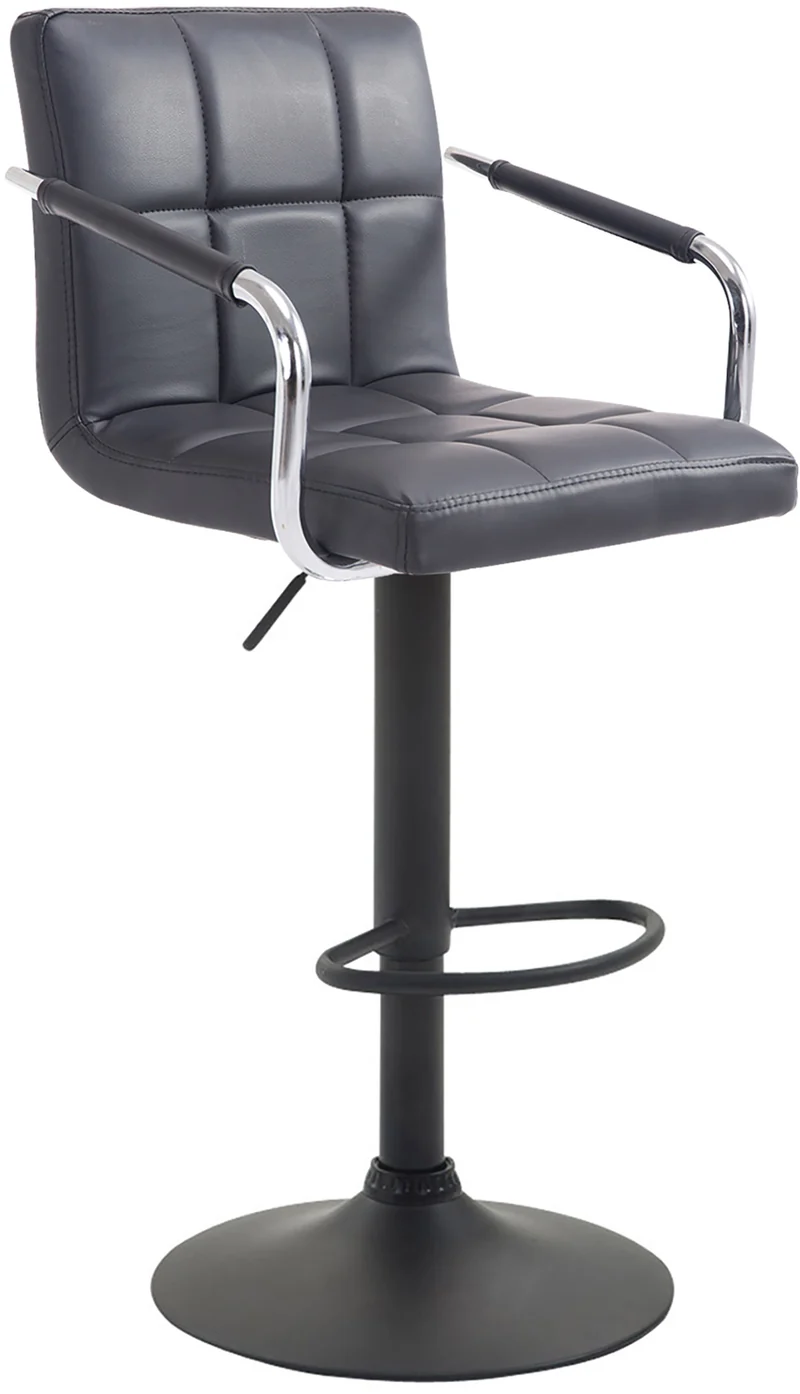 Tabouret de bar repose-pieds en synthétique noir pieds trompette en métal noir mat TDB10534