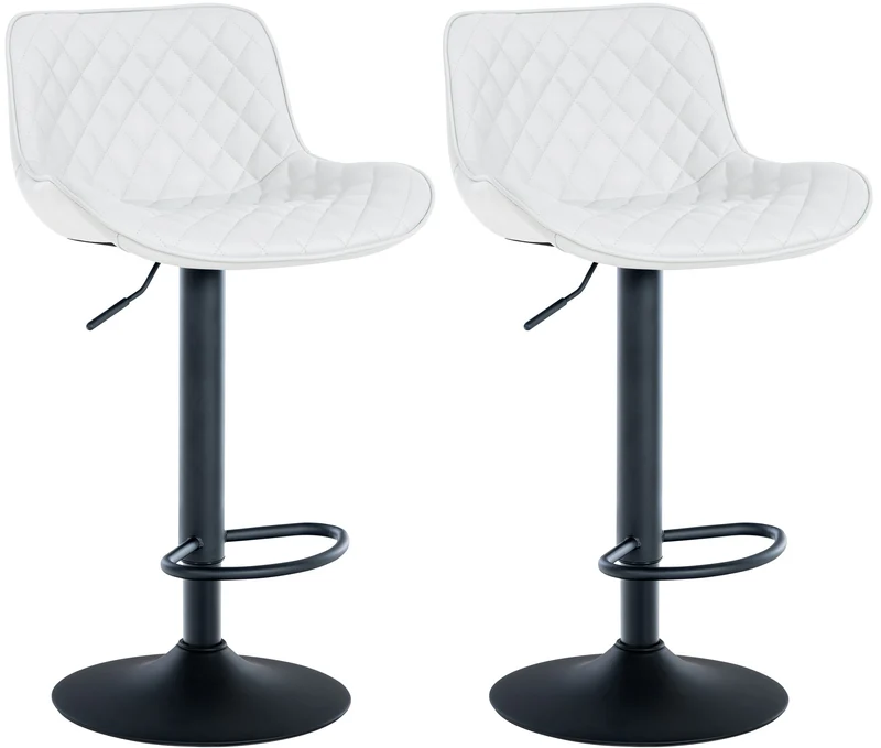 Lot de 2 tabourets de bar réglable et pivotant assise en synthétique blanc pieds métal noir TDB10603