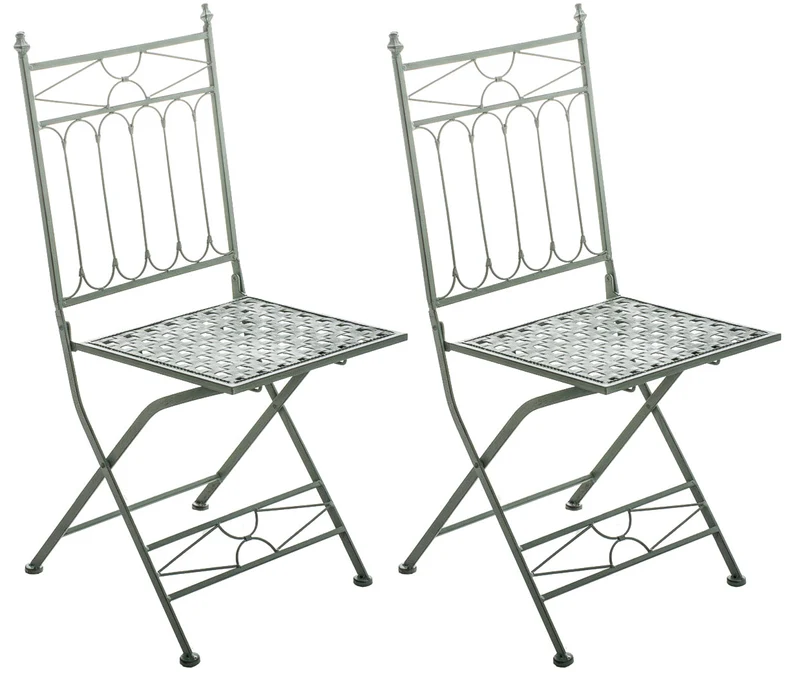 Lot de 2 chaises pliable de jardin terrasse balcon design rustique en fer forgé vert vieilli 10_0003129