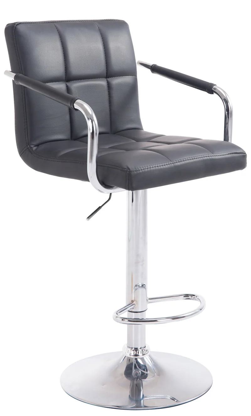 Tabouret de bar repose-pieds en synthétique noir pieds trompette en métal chromé TDB10518