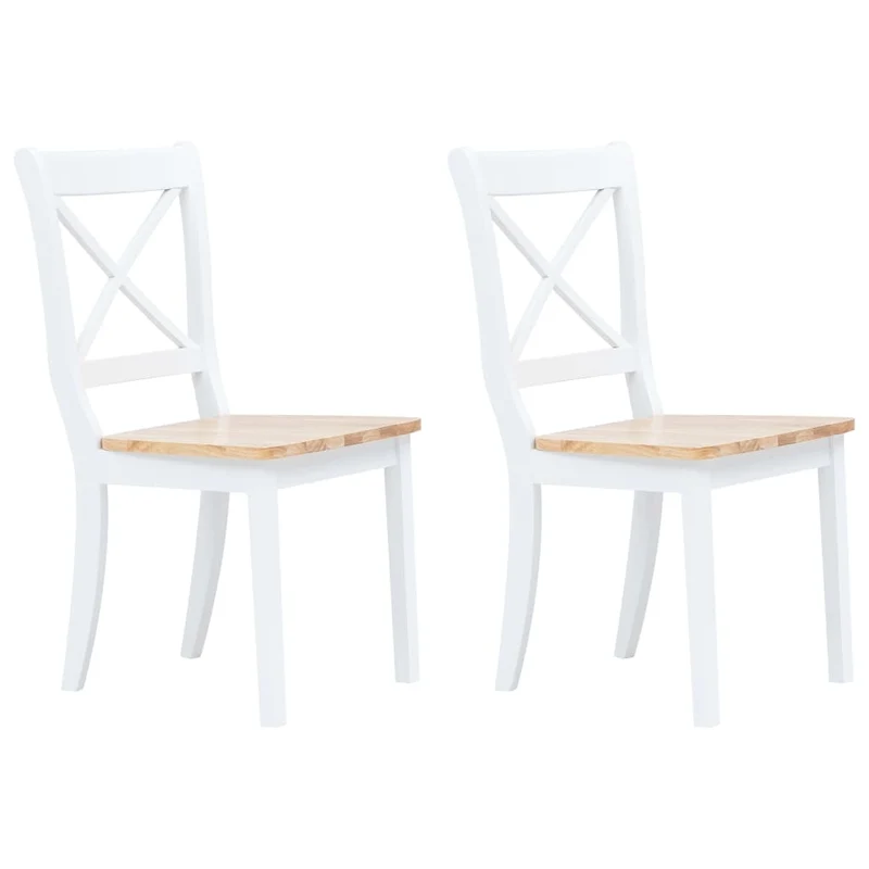 Set de 2 chaises de salle à manger blanc et bois clair bois hévéa massif blanc DEC025475