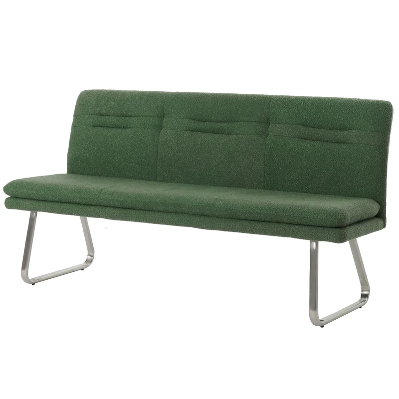 Banc de salle à manger banquette rembourrée avec dossier en tissu bouclé vert et acier inoxydable brossé 180 cm 04_0005855