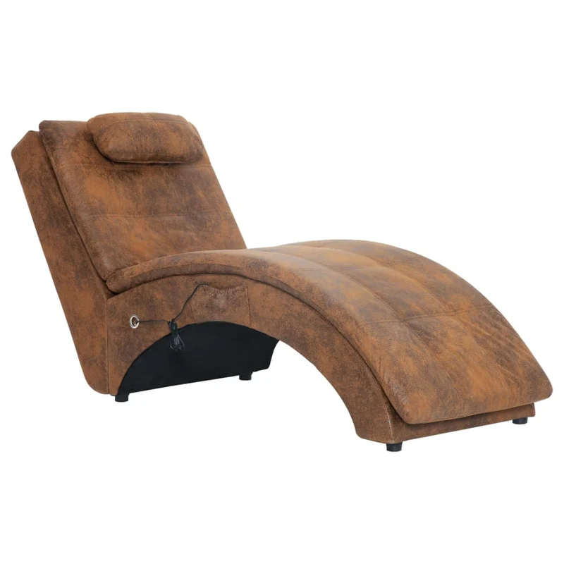 Méridienne chaise longue canapé pour intérieur fonction massage avec oreiller en PVC aspect daim brun DEC026138