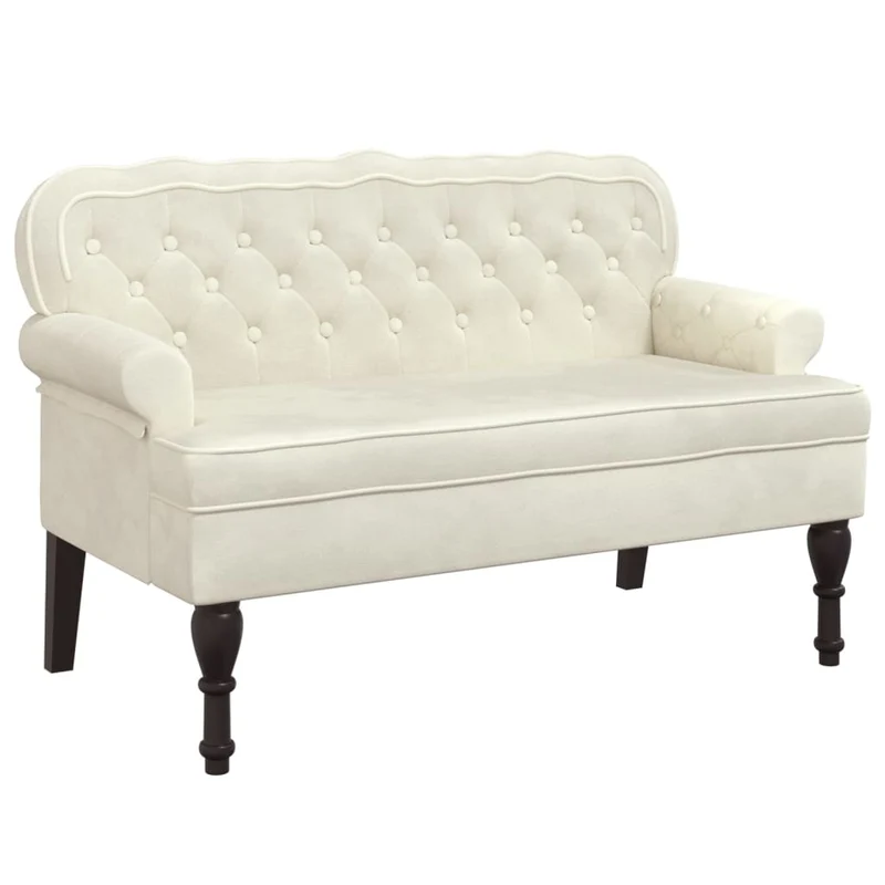 Banquette banc avec dossier capitonné et accoudoirs 119,5 x 64,5 x 75 cm velours crème DEC024643
