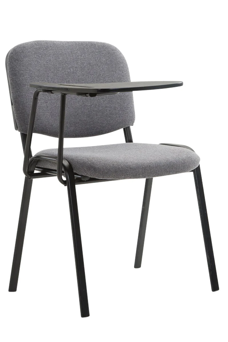 Chaise visiteur avec petite table rabattable pupitre en tissu gris support métal noir BUR10657